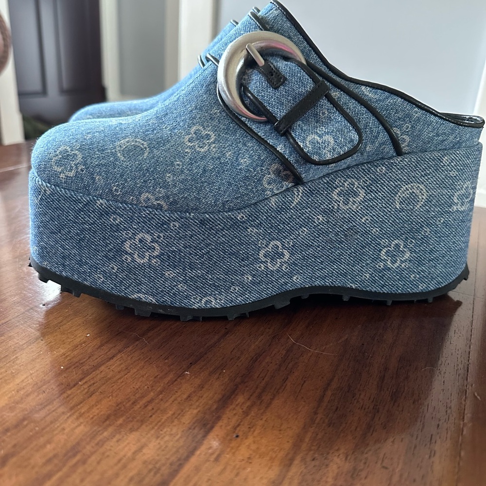 Marine Serre Blue Denim Platform Mules Size 8 NIB
